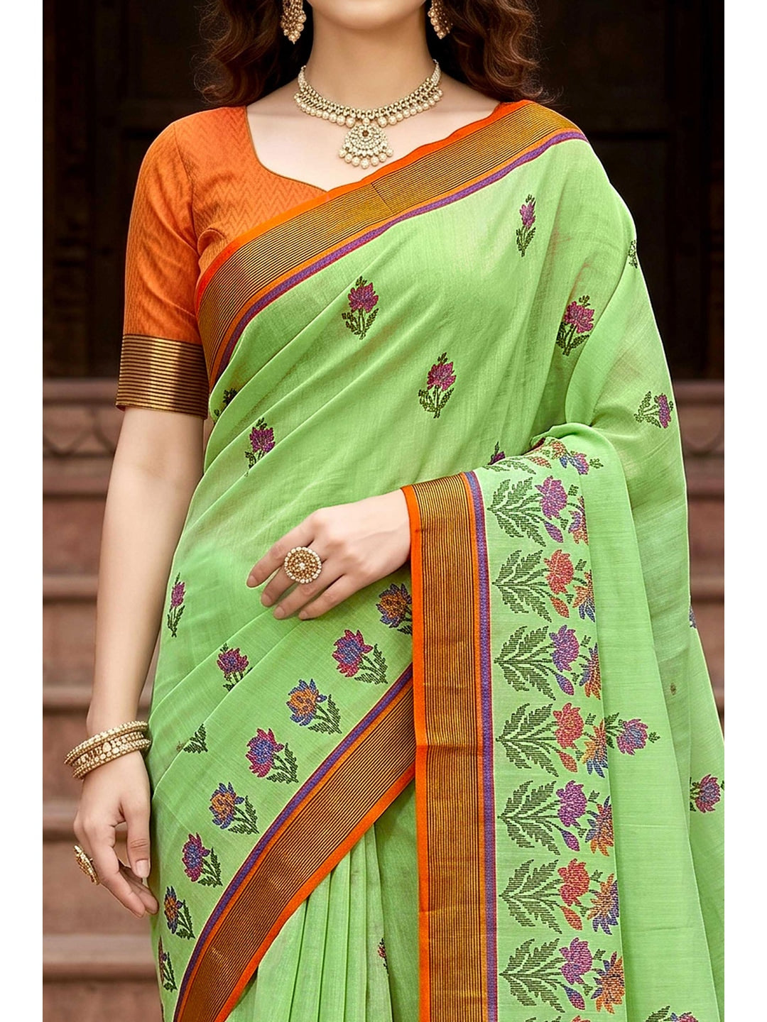 Peachmode Green Georgette Saree - Image 3