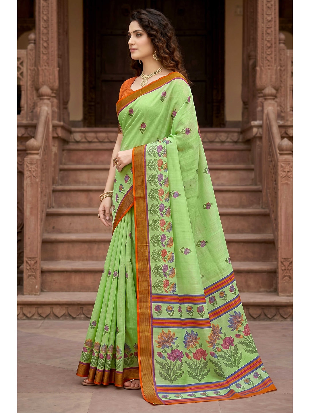 Peachmode Green Georgette Saree - Image 5