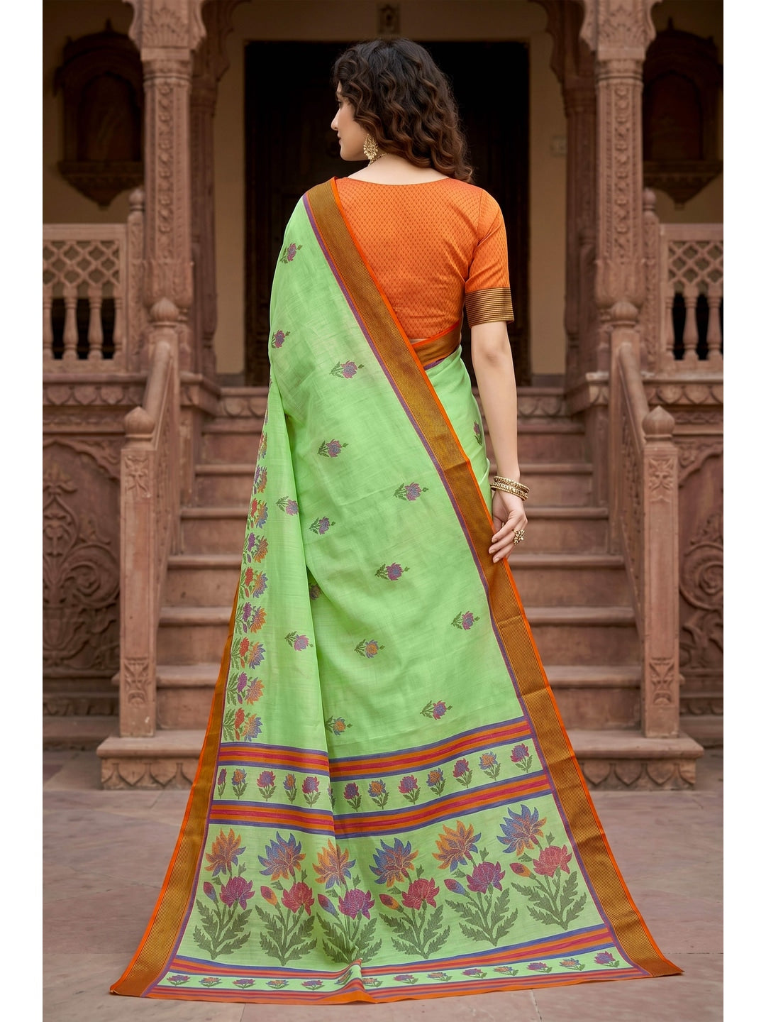 Peachmode Green Georgette Saree - Image 6