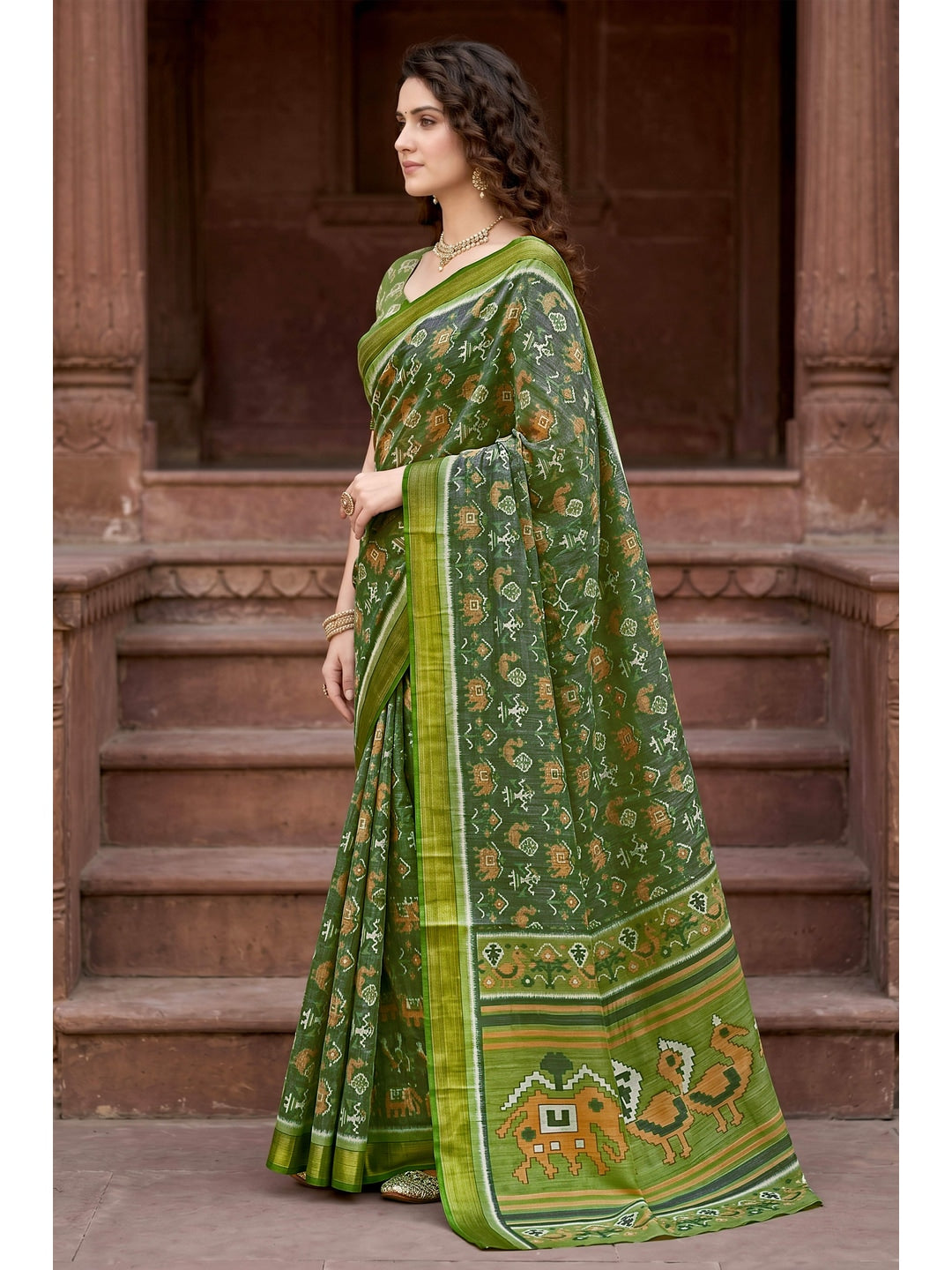 Peachmode Green Georgette Saree - Image 2
