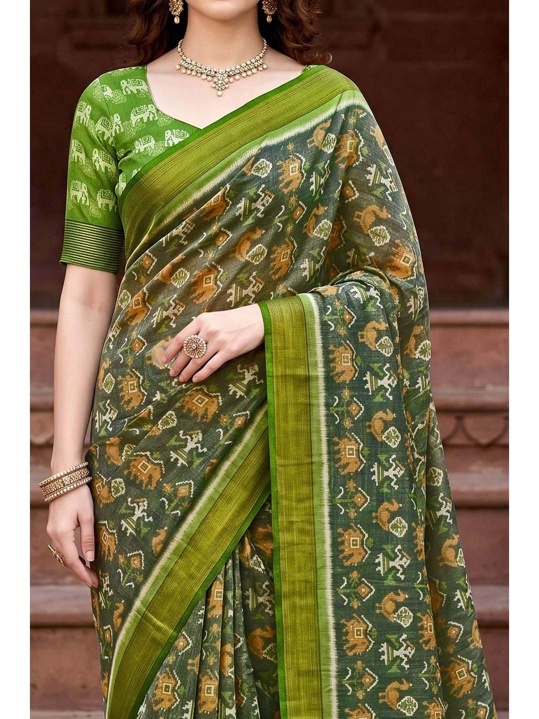 Peachmode Green Georgette Saree - Image 5
