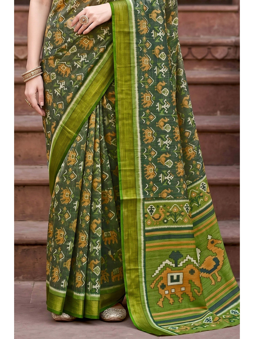Peachmode Green Georgette Saree - Image 6