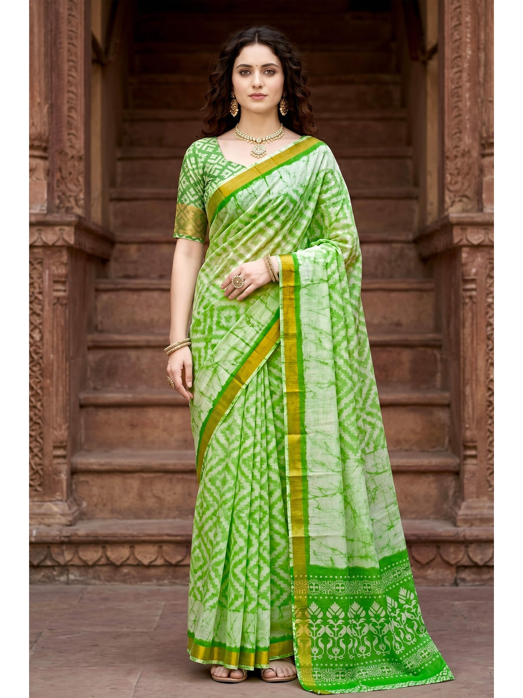 Peachmode Green Georgette Saree - Image 1