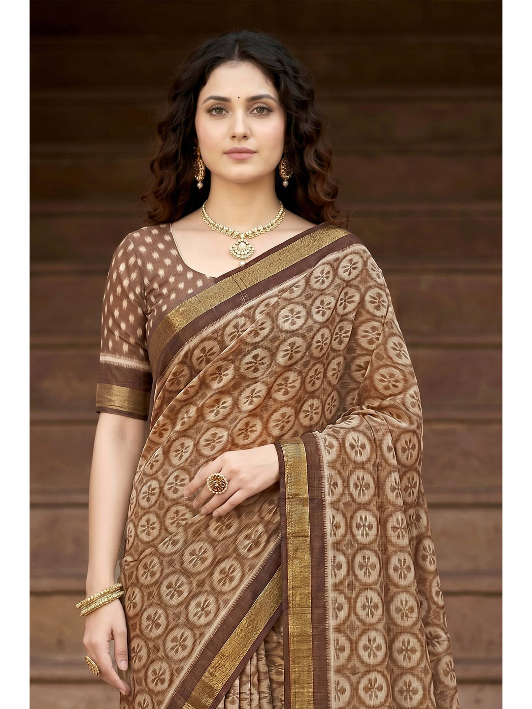 Peachmode Brown Georgette Saree - Image 4