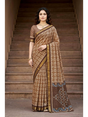 Peachmode Brown Georgette Saree - Image 1