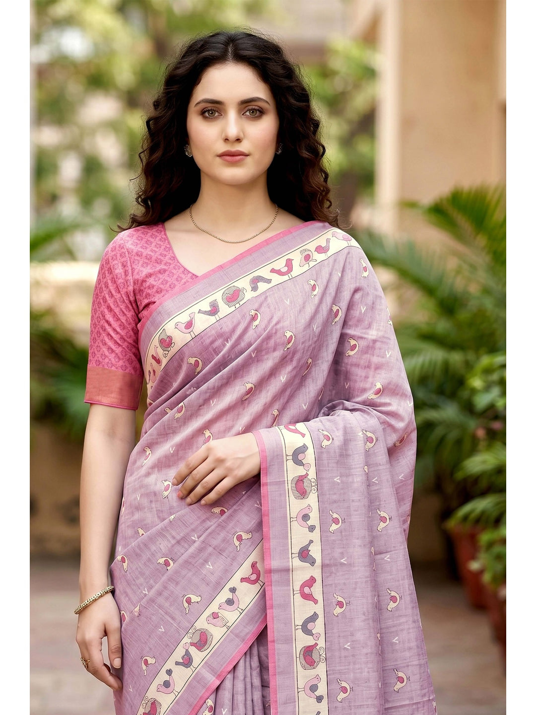 Peachmode Lavender Georgette Saree - Image 4
