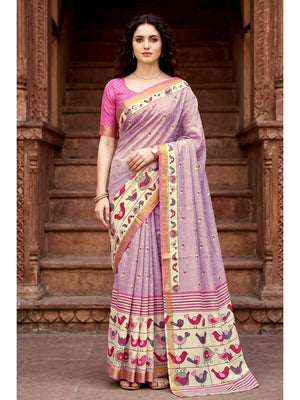 Peachmode Lavender Georgette Saree - Image 1