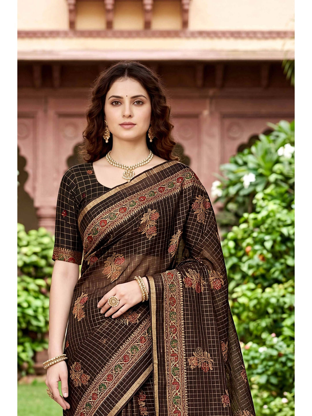 Peachmode Coffee Brown Georgette Saree - Image 4