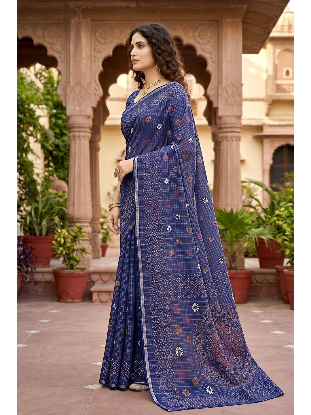 Peachmode Navy Blue Georgette Saree - Image 3