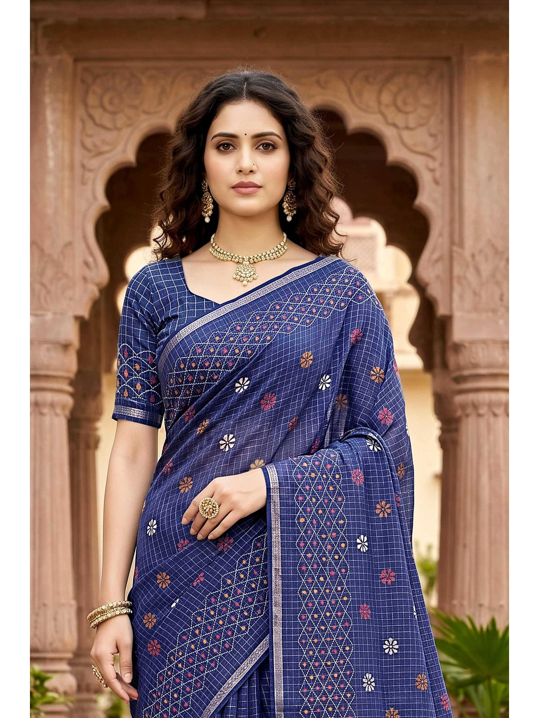 Peachmode Navy Blue Georgette Saree - Image 4
