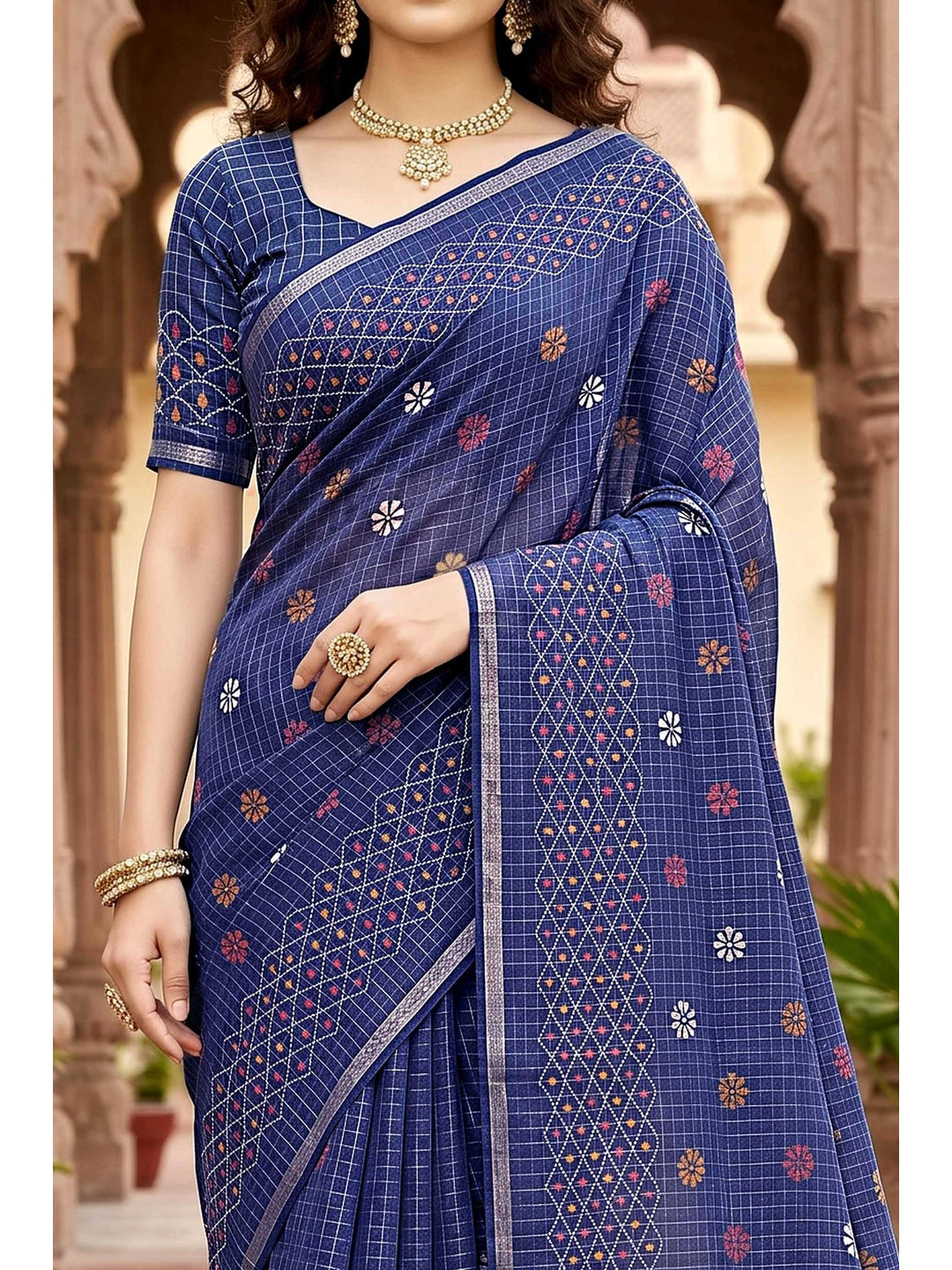 Peachmode Navy Blue Georgette Saree - Image 5