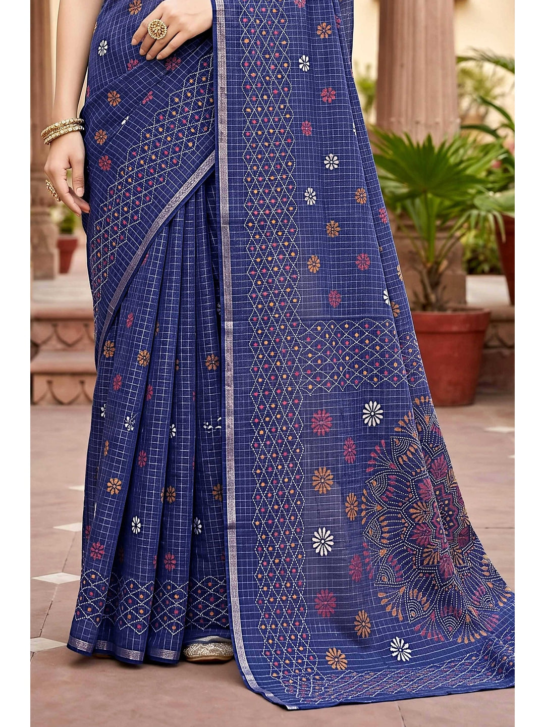 Peachmode Navy Blue Georgette Saree - Image 6