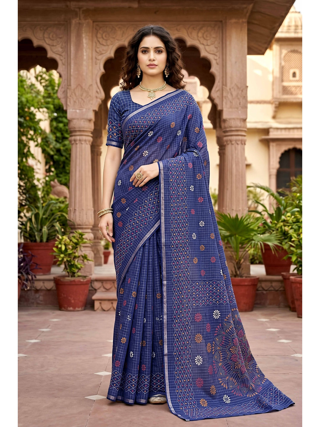 Peachmode Navy Blue Georgette Saree - Image 1