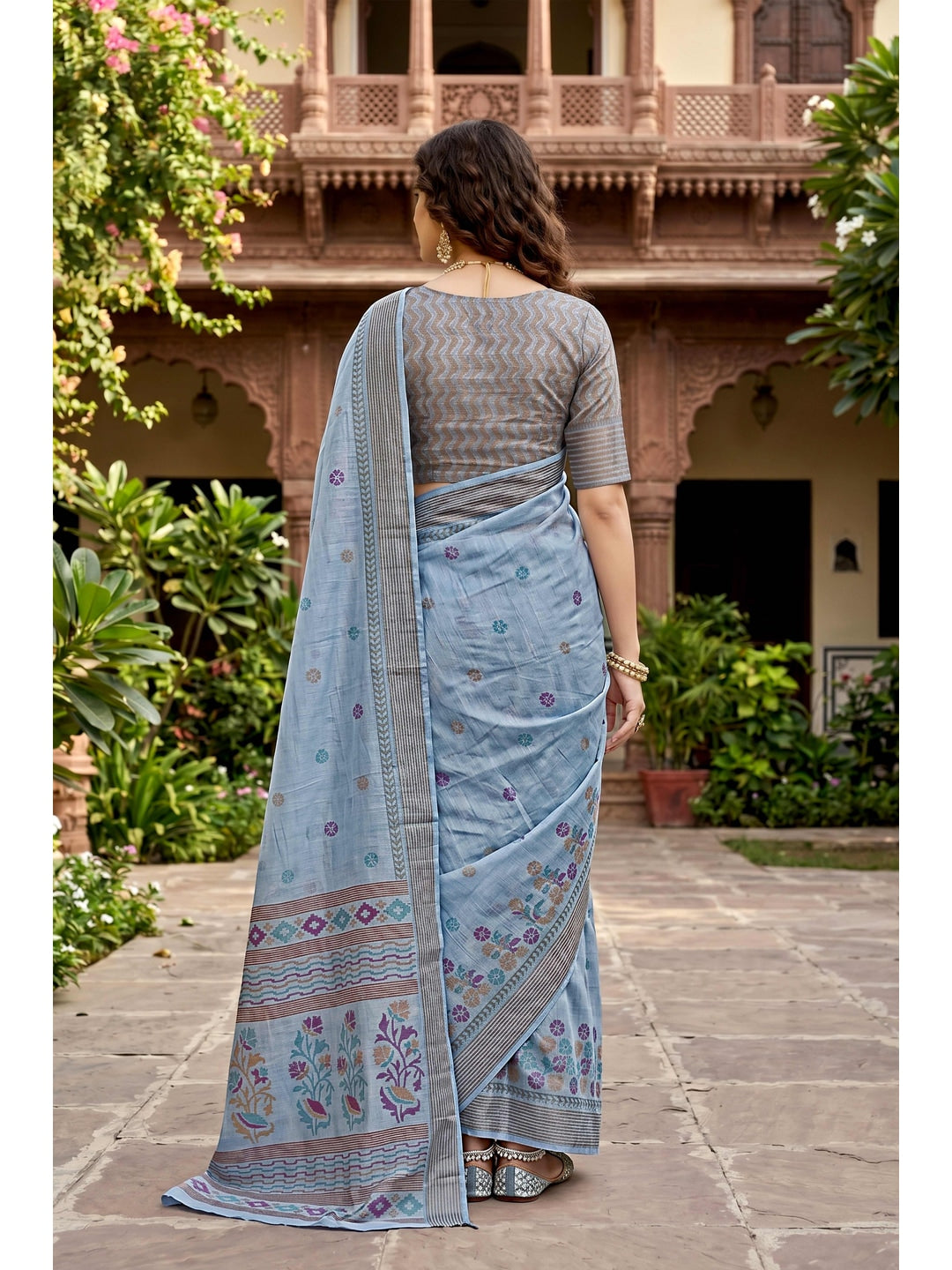 Peachmode Grey Georgette Saree - Image 2