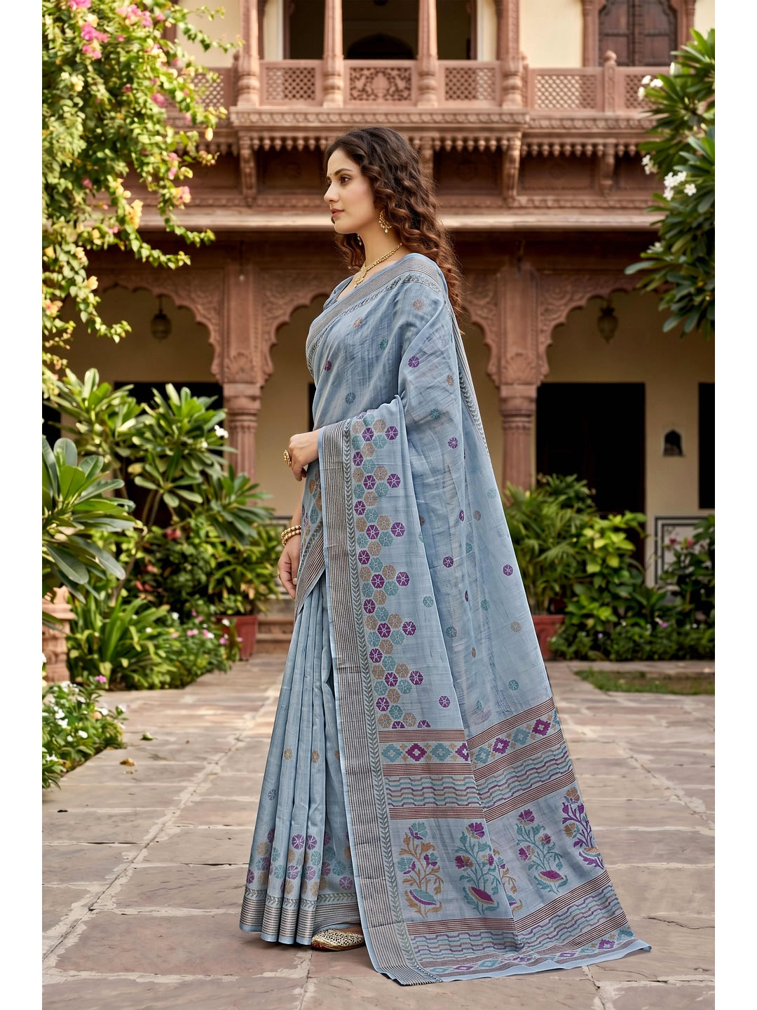 Peachmode Grey Georgette Saree - Image 3