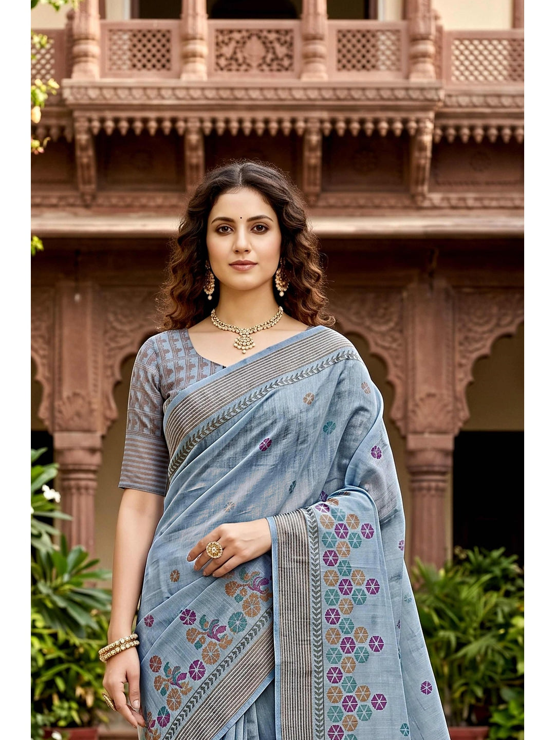 Peachmode Grey Georgette Saree - Image 4
