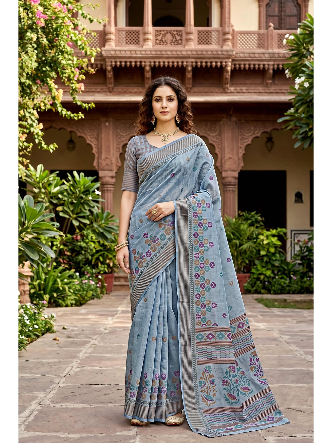 Peachmode Grey Georgette Saree - Image 1