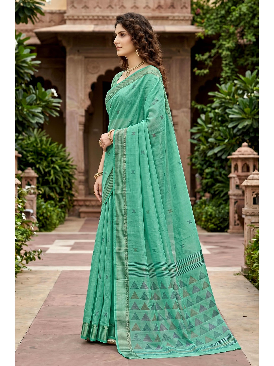 Peachmode Green Georgette Saree - Image 3