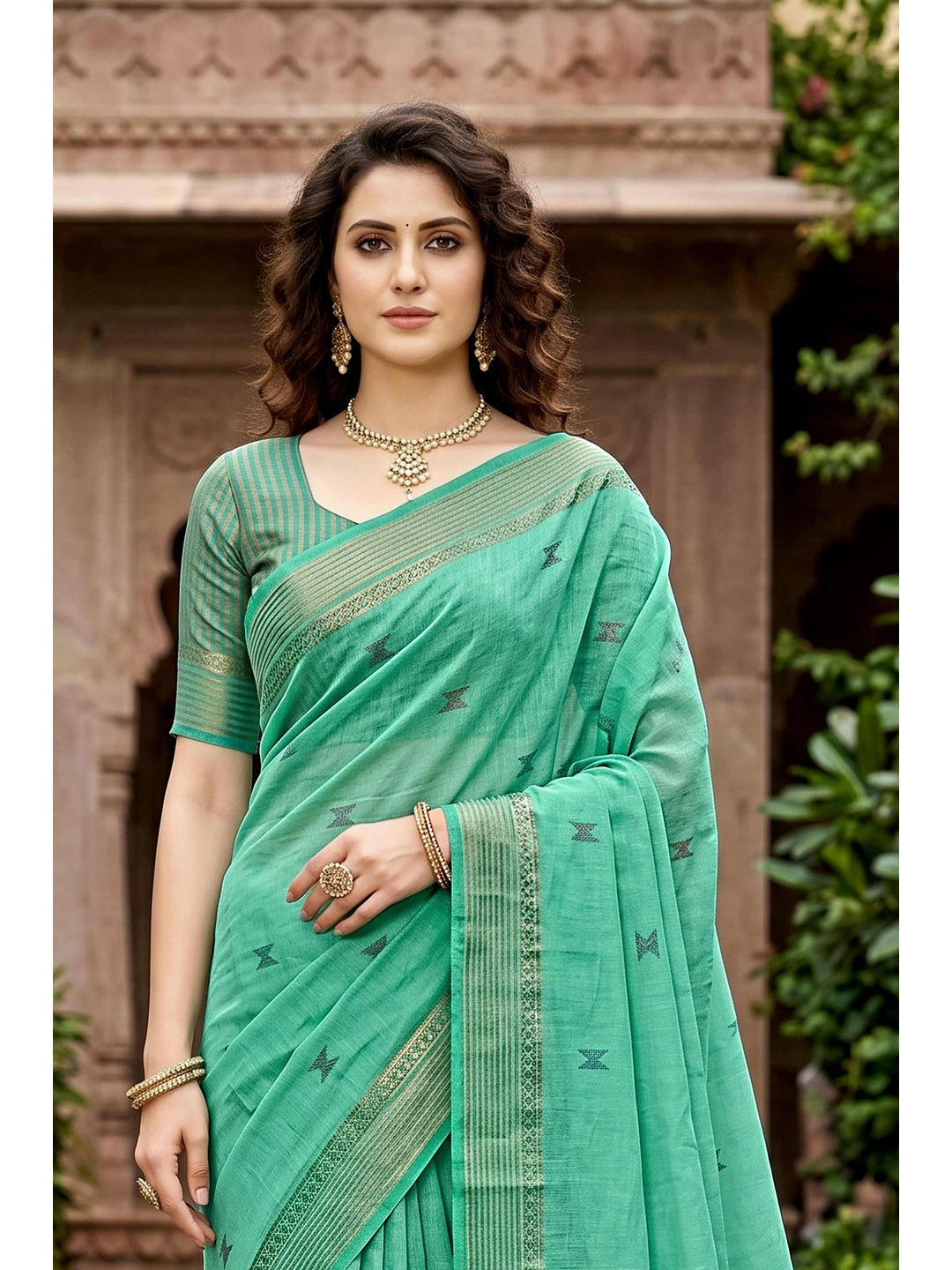 Peachmode Green Georgette Saree - Image 4