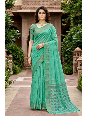Peachmode Green Georgette Saree - Image 1