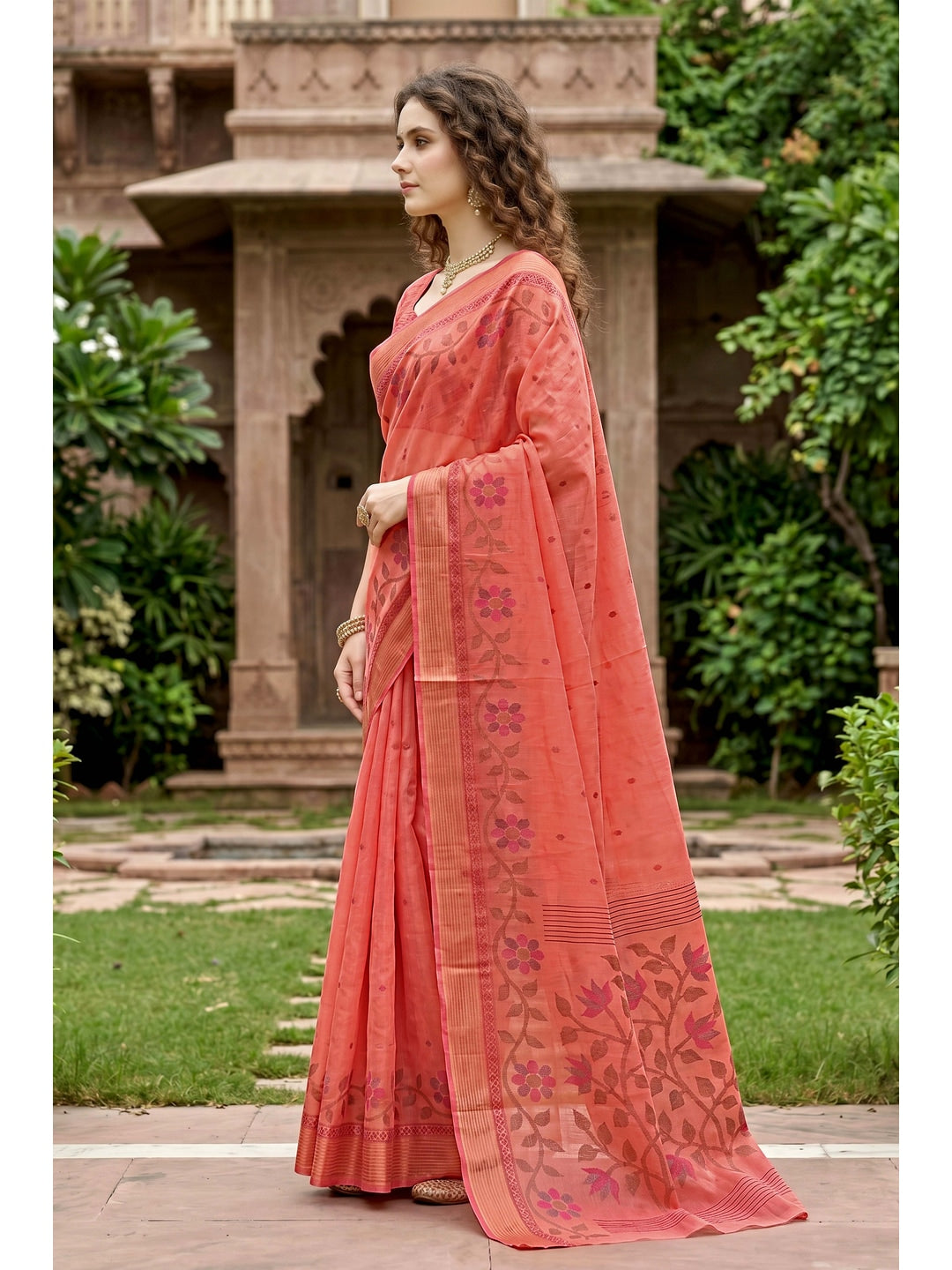 Peachmode Peach Georgette Saree - Image 3