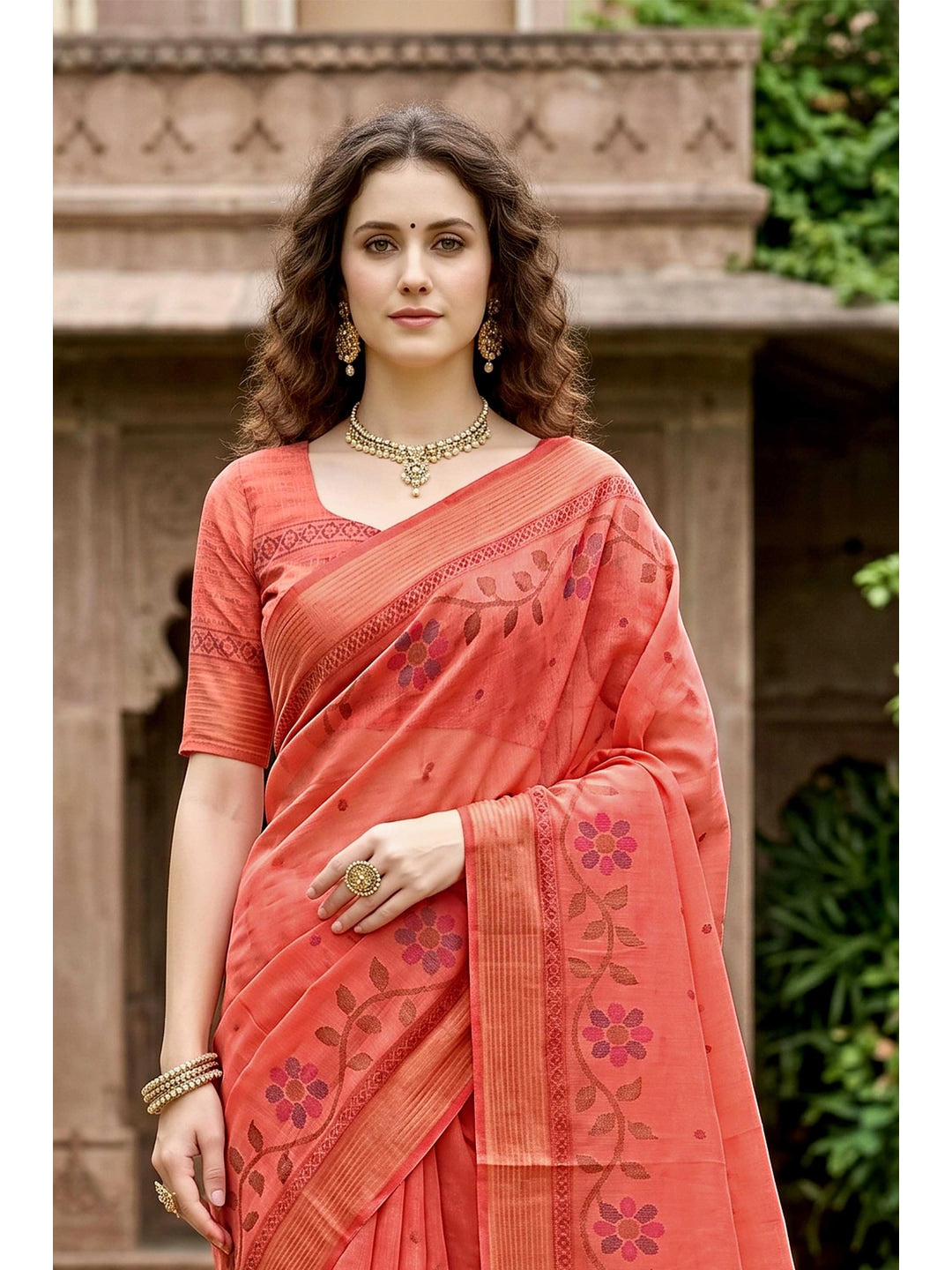 Peachmode Peach Georgette Saree - Image 4