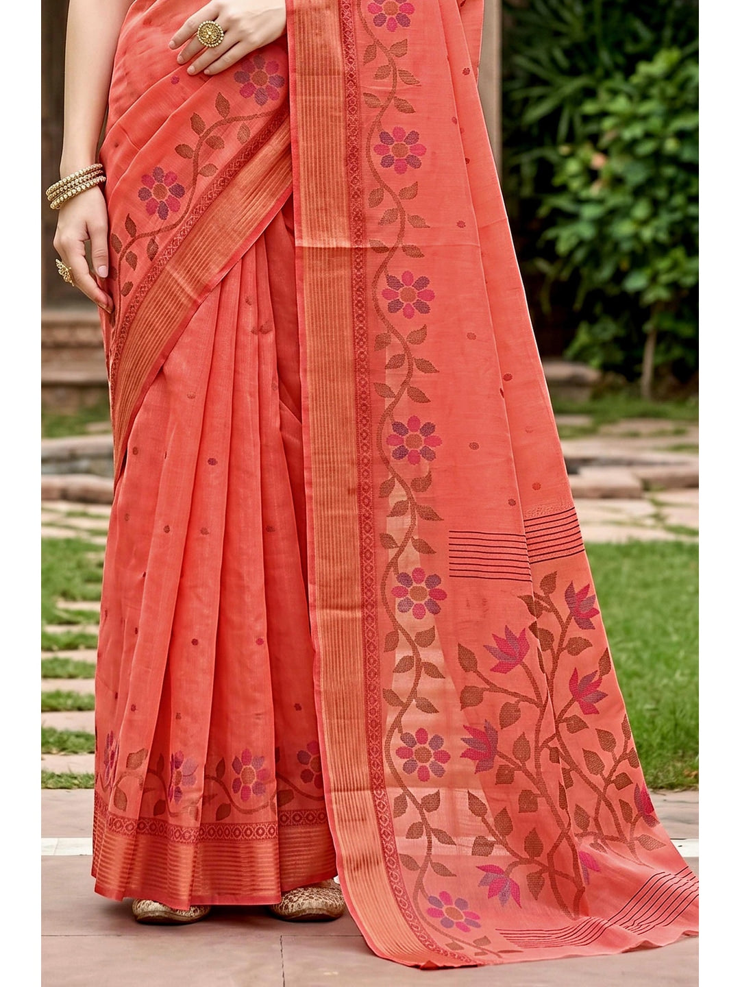 Peachmode Peach Georgette Saree - Image 6