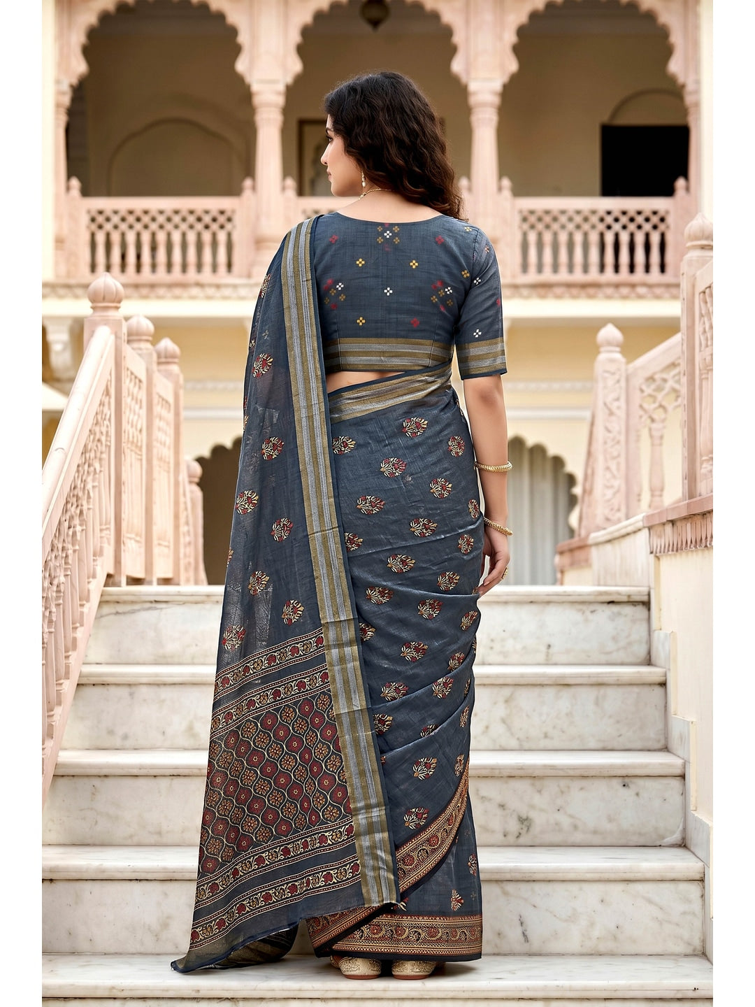 Peachmode Grey Georgette Saree - Image 2
