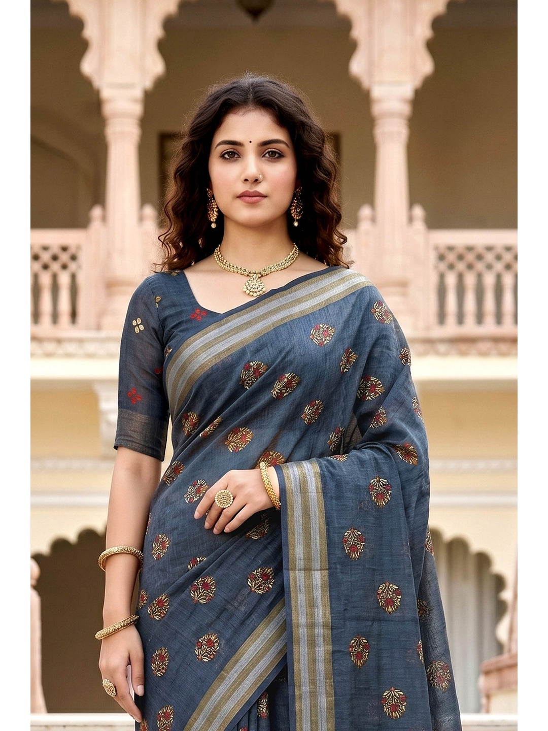 Peachmode Grey Georgette Saree - Image 4