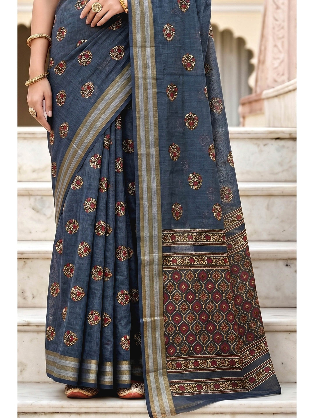 Peachmode Grey Georgette Saree - Image 6