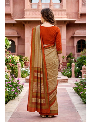 Peachmode Beige Georgette Saree - Image 2