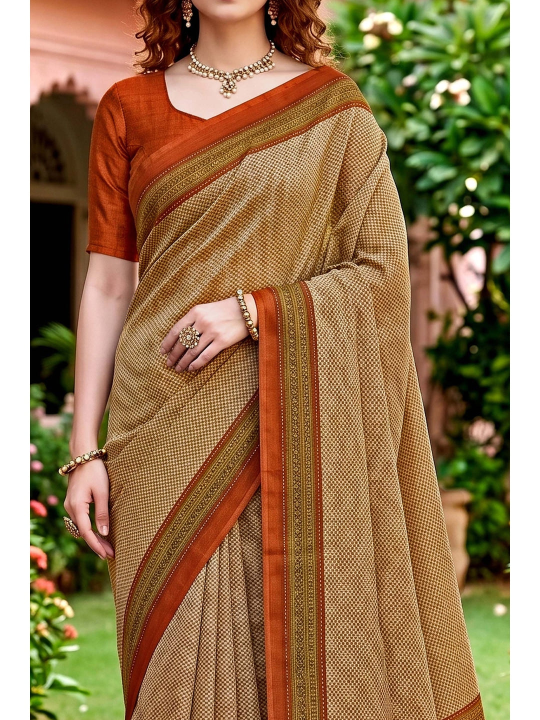 Peachmode Beige Georgette Saree - Image 5