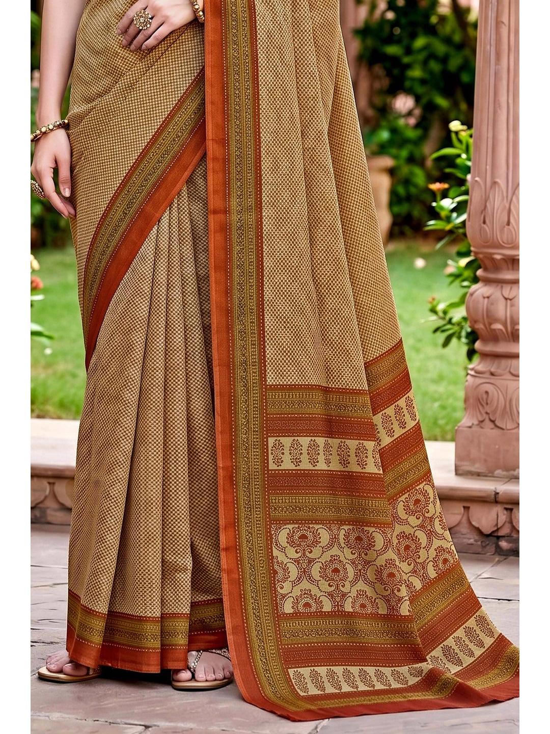 Peachmode Beige Georgette Saree - Image 6