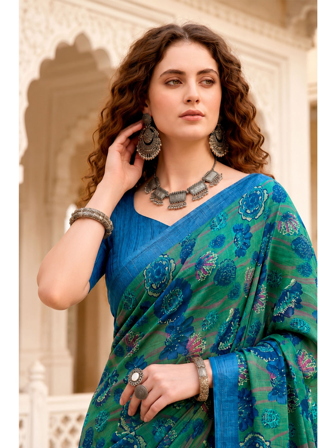 Peachmode Green Cotton Blend Sanskriti Saree - Image 3