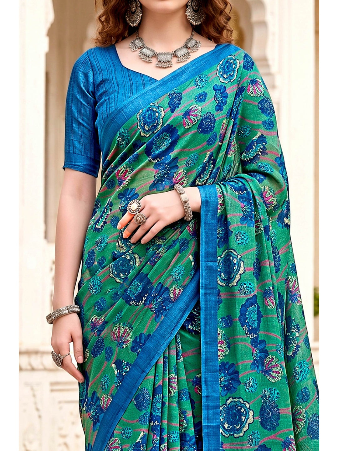 Peachmode Green Cotton Blend Sanskriti Saree - Image 6