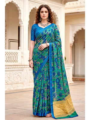 Peachmode Green Cotton Blend Sanskriti Saree - Image 1