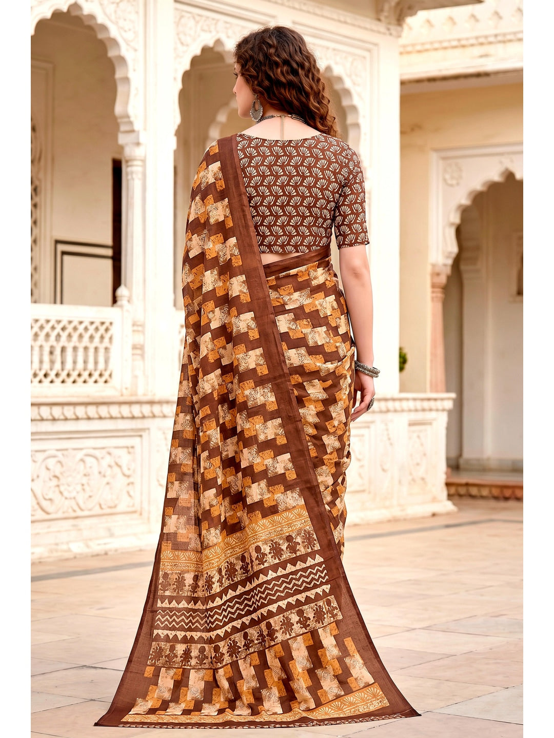 Peachmode Coffee Brown Cotton Blend Sanskriti Saree - Image 4