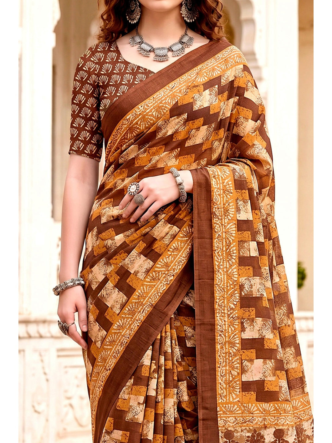 Peachmode Coffee Brown Cotton Blend Sanskriti Saree - Image 5