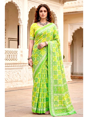 Peachmode Green Cotton Blend Sanskriti Saree - Image 1