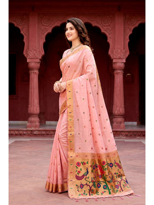 Peachmode Pink Cotton Blend Tanya Cotton Saree - Image 2