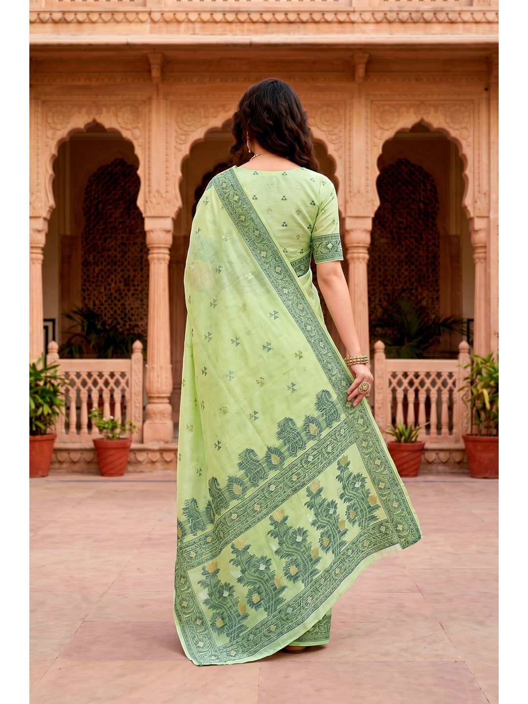 Peachmode Green Cotton Blend Urvi Cotton Saree - Image 5