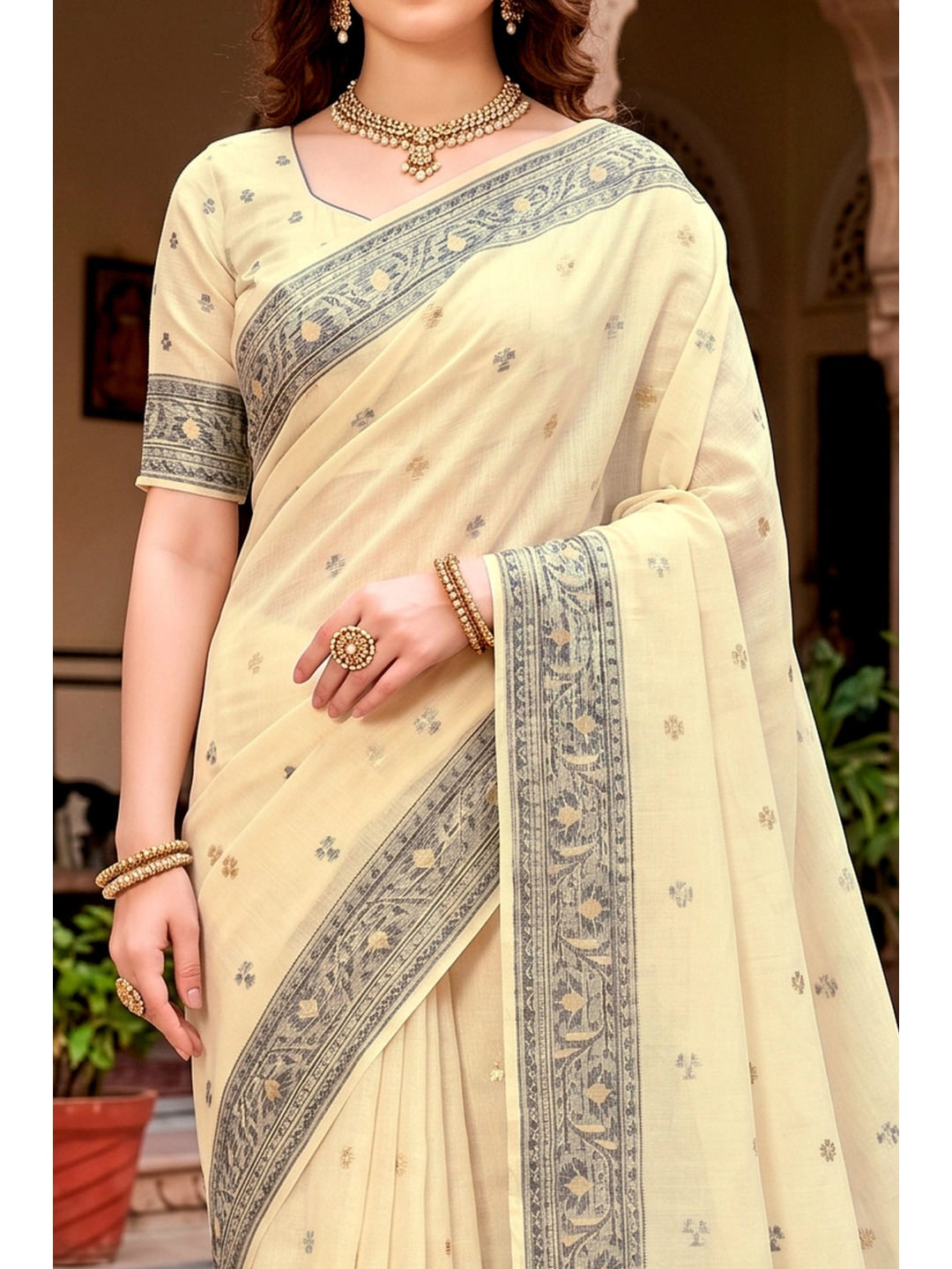Peachmode Yellow Cotton Blend Urvi Cotton Saree - Image 6