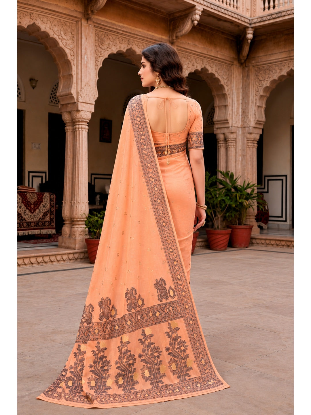 Peachmode Peach Cotton Blend Urvi Cotton Saree - Image 5