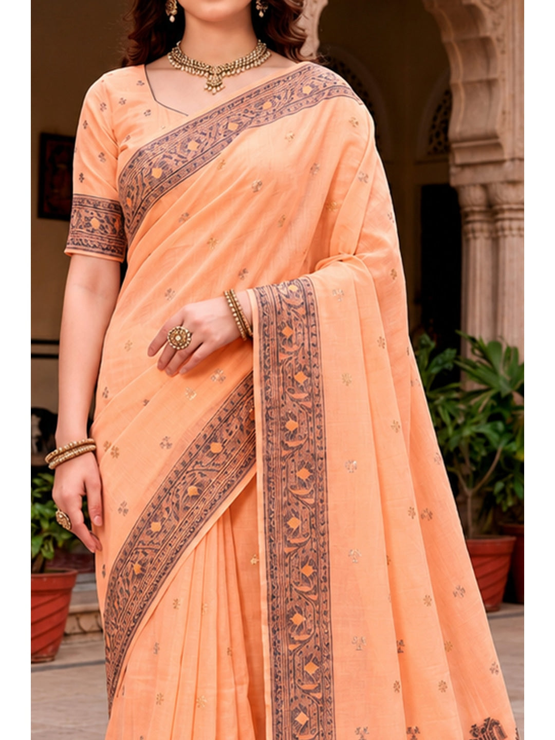 Peachmode Peach Cotton Blend Urvi Cotton Saree - Image 6