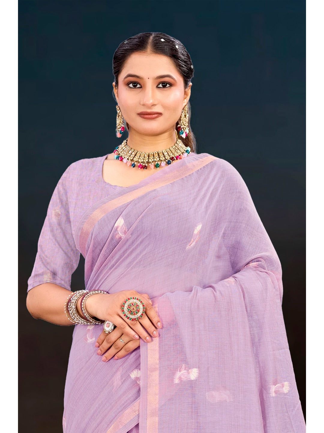 Peachmode Lavender Cotton Blend Varnika Cotton Saree - Image 2