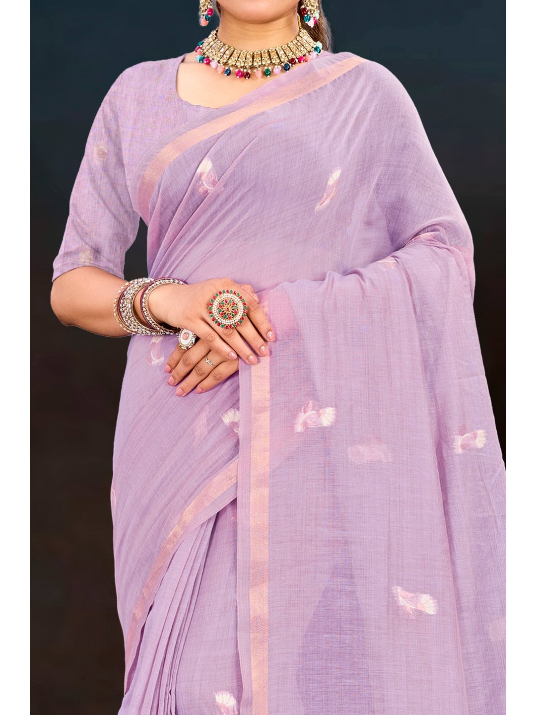 Peachmode Lavender Cotton Blend Varnika Cotton Saree - Image 5