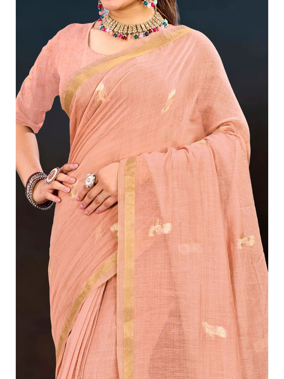 Peachmode Peach Cotton Blend Varnika Cotton Saree - Image 6
