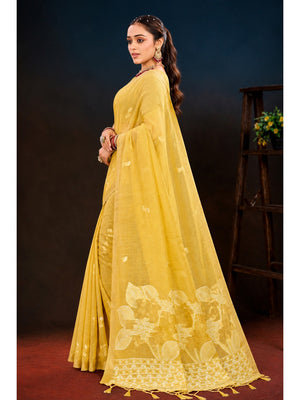 Peachmode Yellow Cotton Blend Varnika Cotton Saree - Image 2