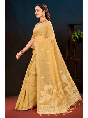 Peachmode Beige Cotton Blend Varnika Cotton Saree - Image 2
