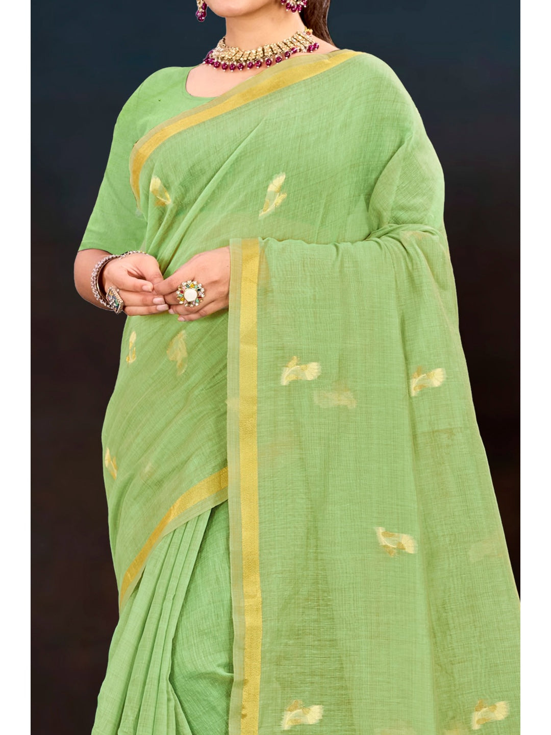 Peachmode Green Cotton Blend Varnika Cotton Saree - Image 6